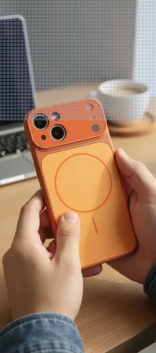 AGRONA Back Cover for iPhone 15 |Convert to 17 pro /17 Pro Max Style Premium Back Glass Converter Cover (Orange, Magnetic Case, Pack of: 1)